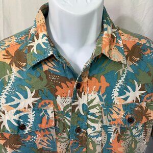 Patagonia Men's green, blue, orange and brown hawaiian organic cotton Shirt S